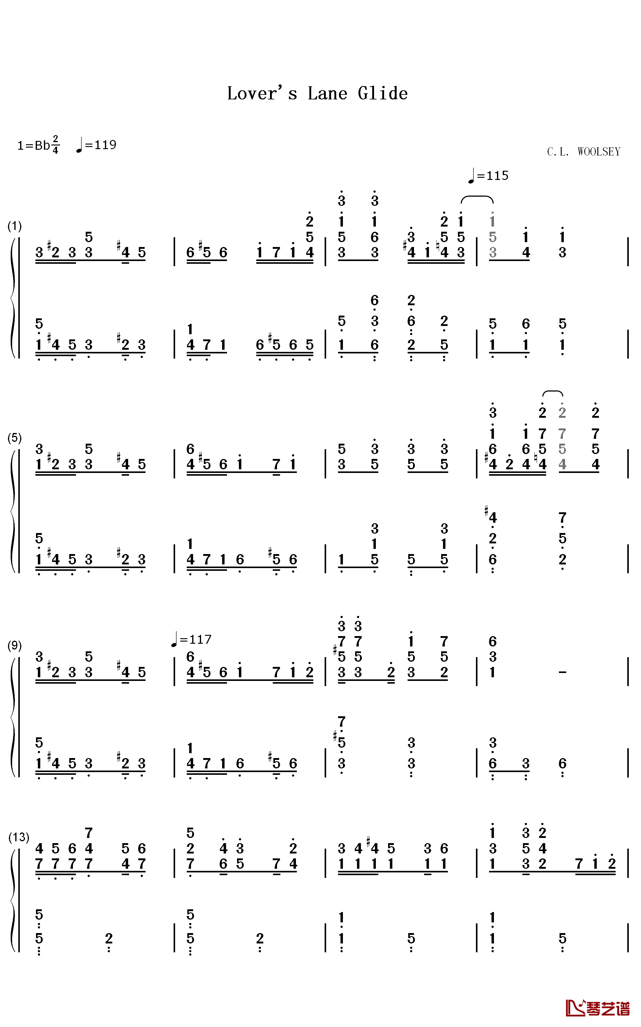 Lovers Lane Glide钢琴简谱-数字双手-Calvin Woolsey1