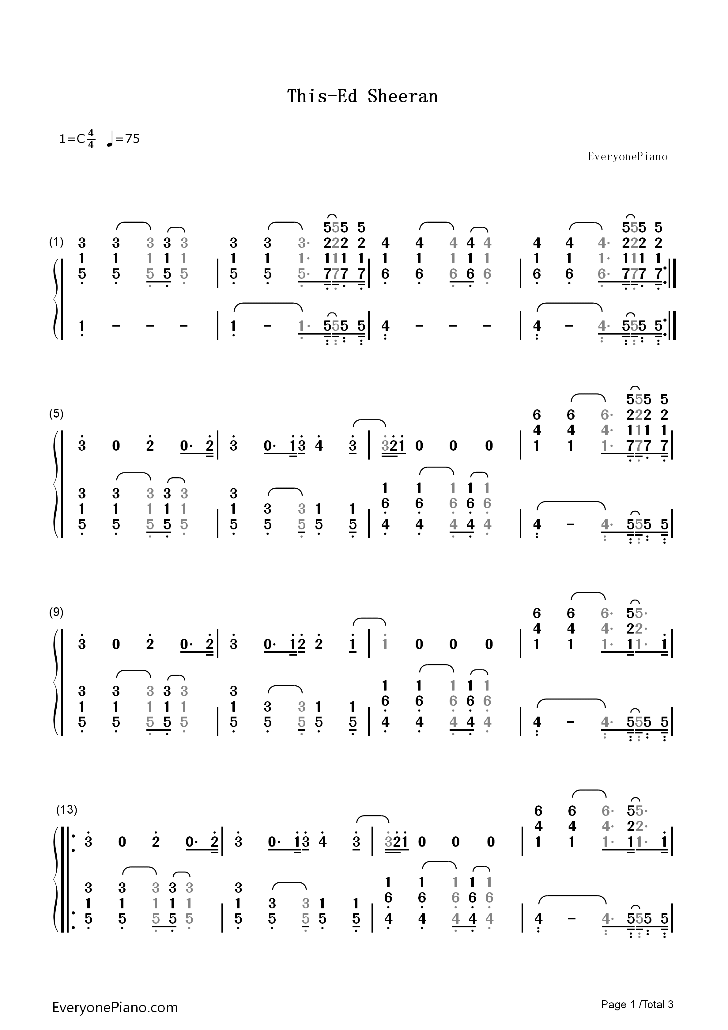 This钢琴简谱-Ed Sheeran演唱1