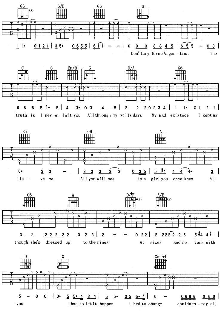 阿根廷别为我哭泣《贝隆夫人》主题歌简谱1