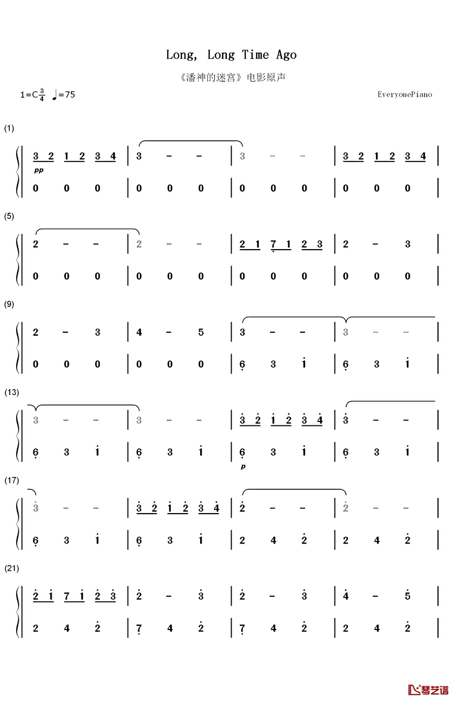 Long Long Time Ago钢琴简谱-数字双手-Javier Navarrete1