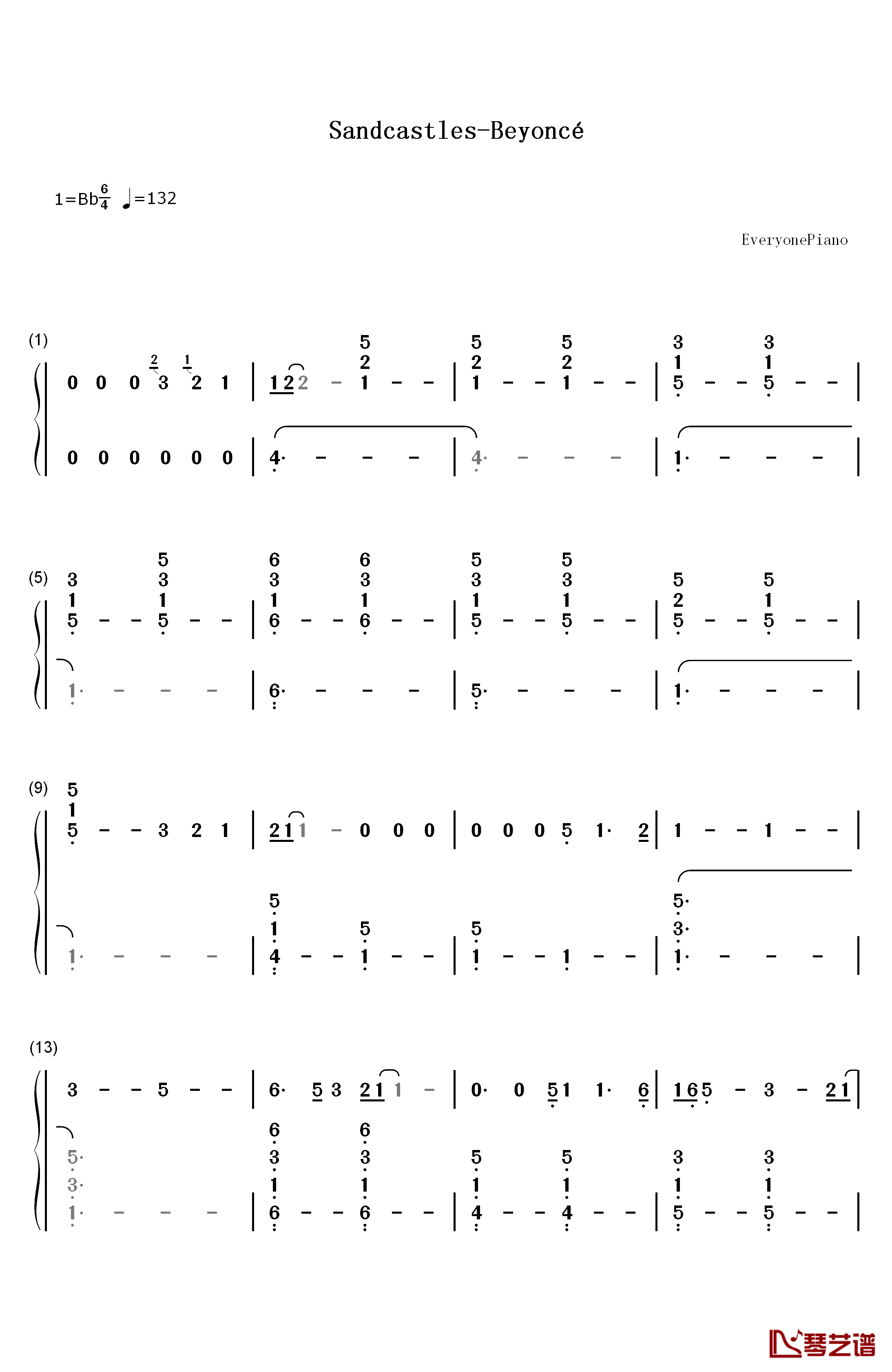 Sandcastles钢琴简谱-数字双手-Beyoncé1