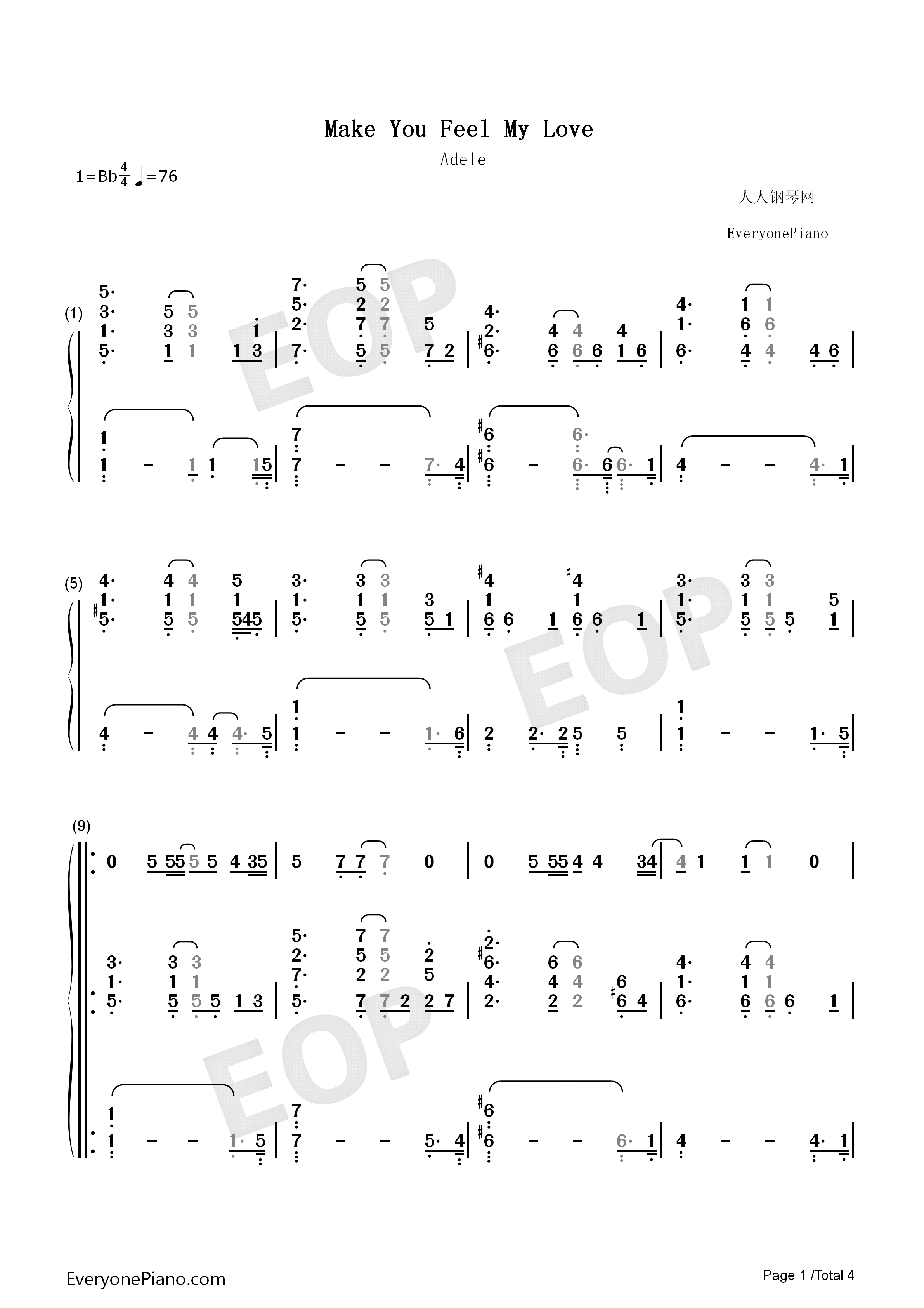 make you feel my love钢琴简谱-Adele演唱1