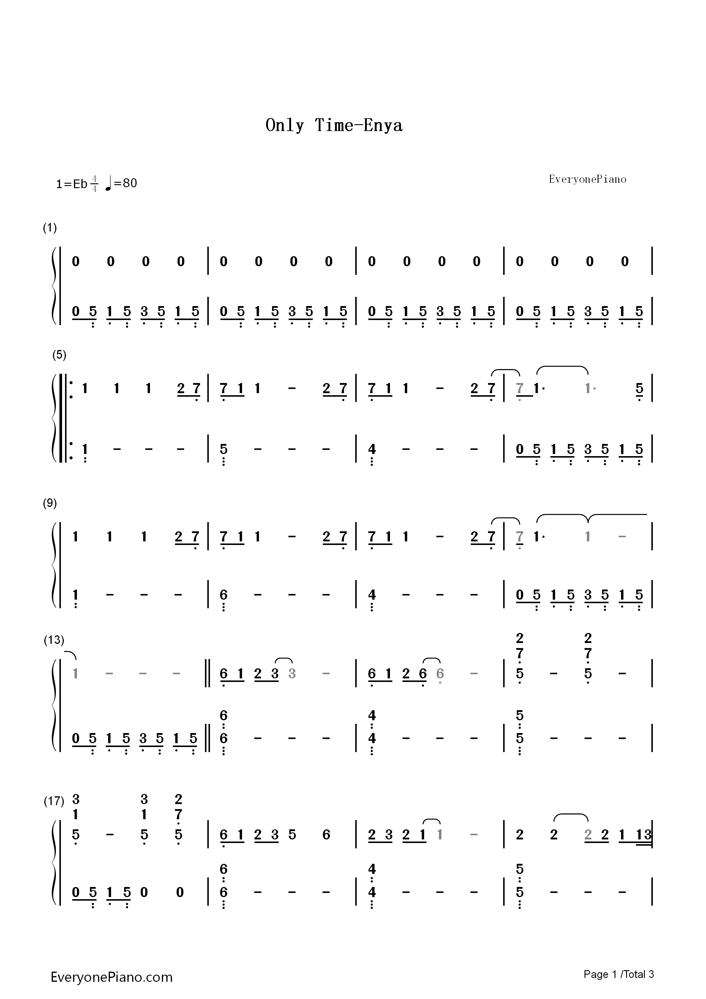 Only Time钢琴简谱-Enya演唱1