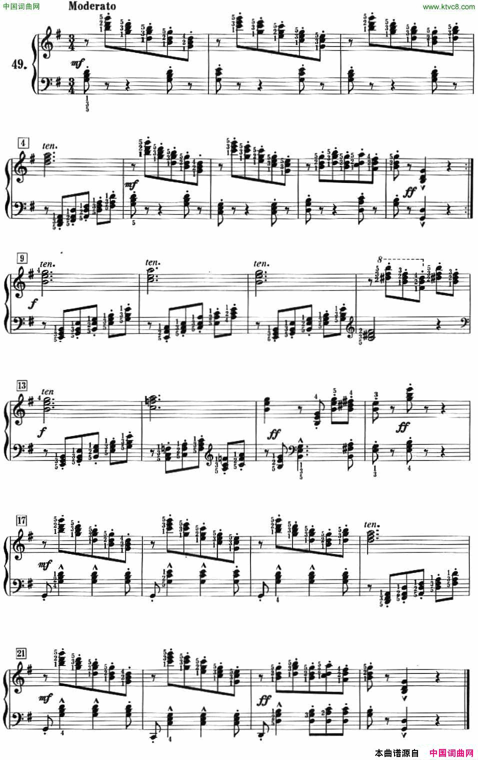 50首莱蒙钢琴练习曲作品37NO.4950首莱蒙钢琴练习曲 作品37NO.49简谱1