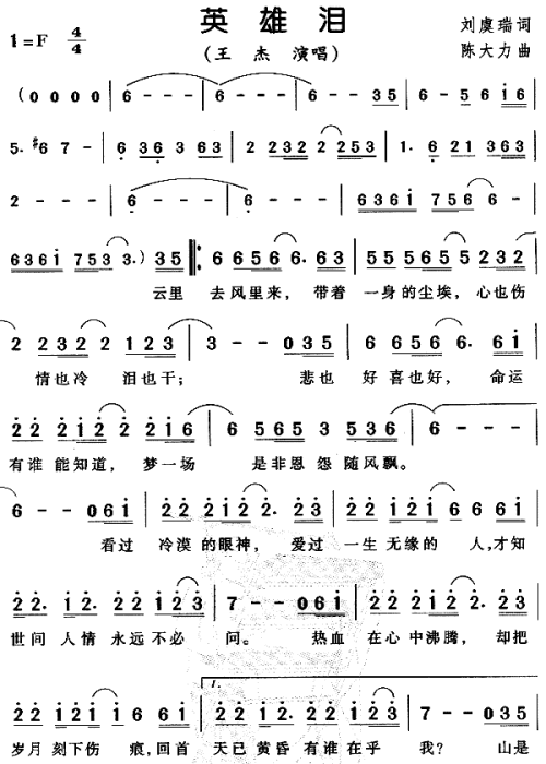 英雄泪1简谱1