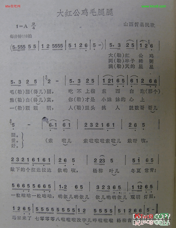 大红公鸡毛腿腿山西民歌简谱1