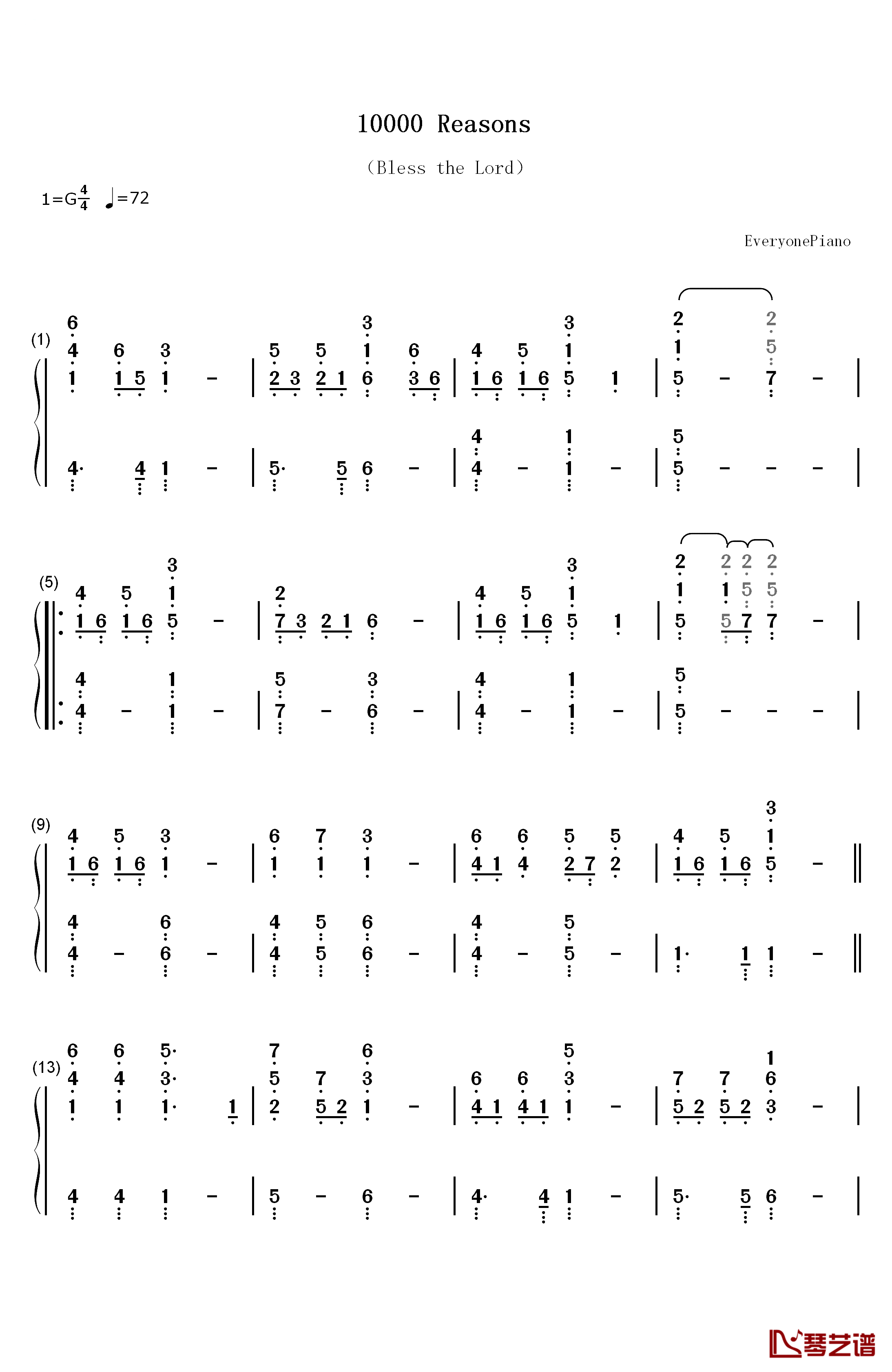 10000 Reasons (Bless the Lord)钢琴简谱-数字双手-Matt Redman1