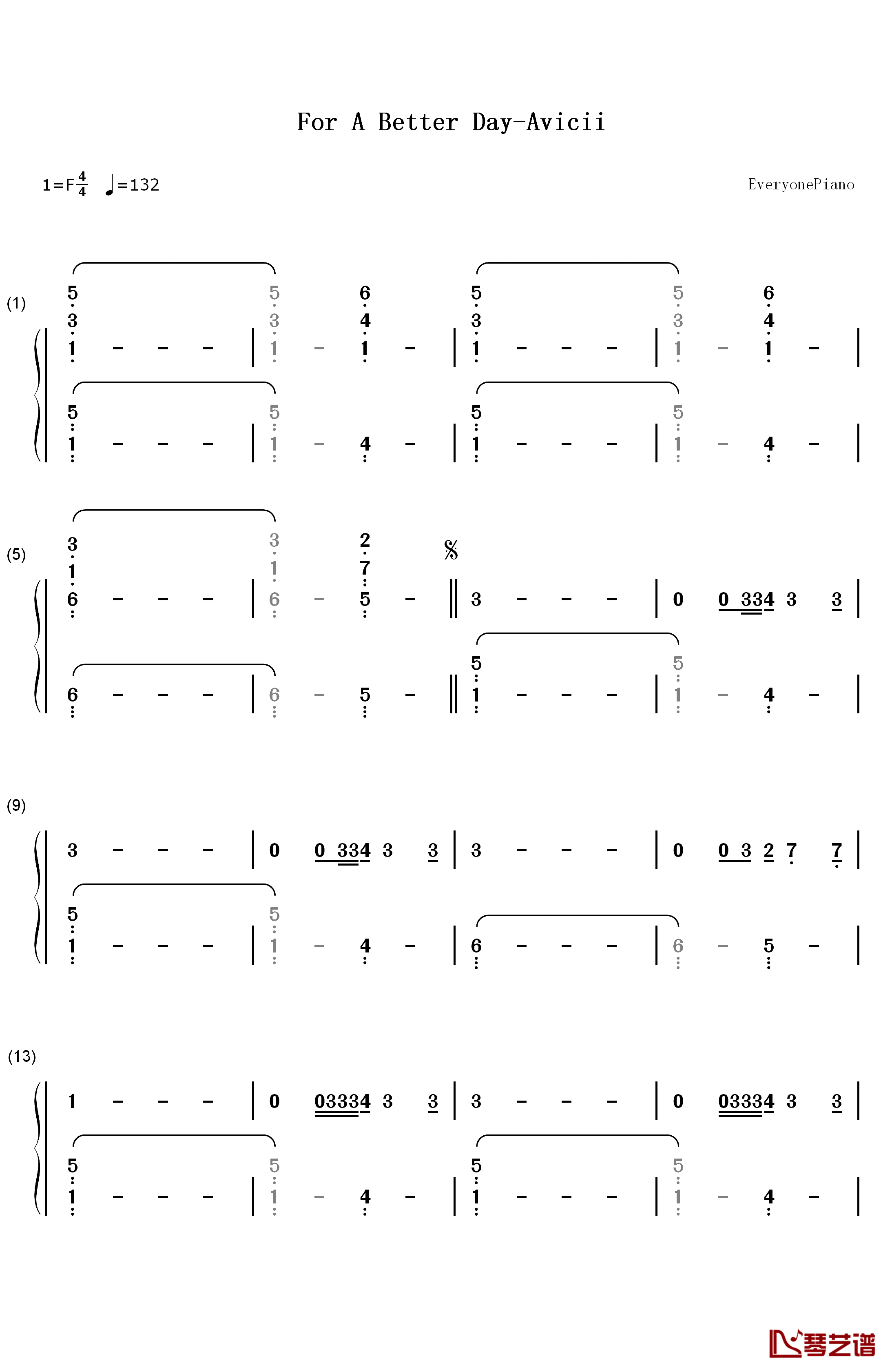 For a Better Day钢琴简谱-数字双手-Avicii1
