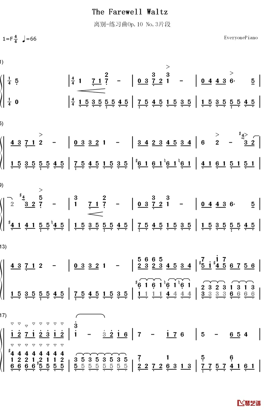 离别钢琴简谱-数字双手-肖邦1