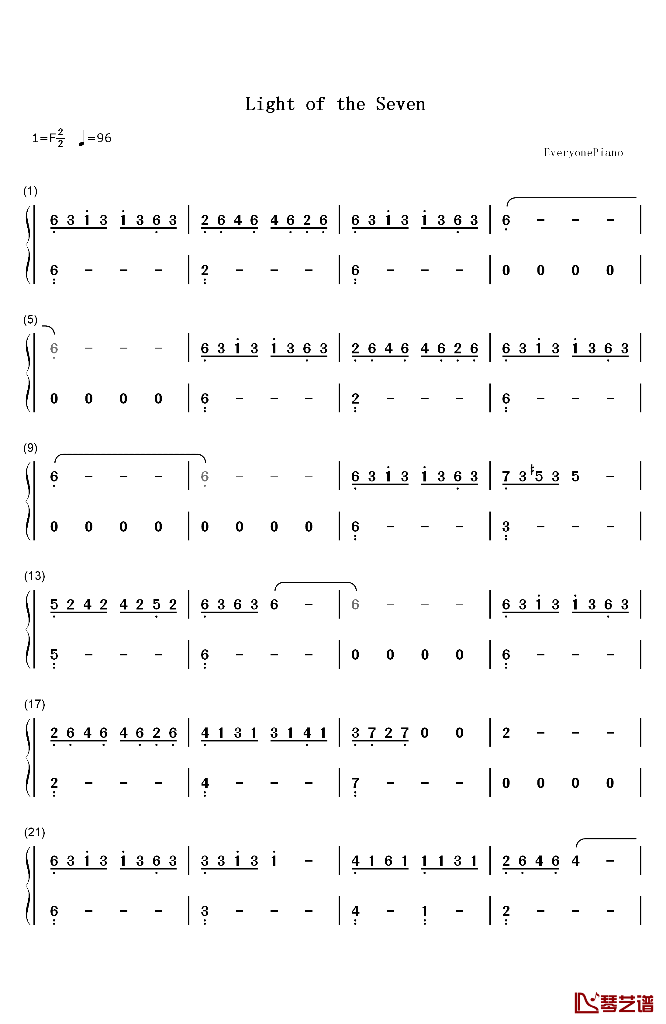 Light of the Seven钢琴简谱-数字双手-Ramin Djawadi1