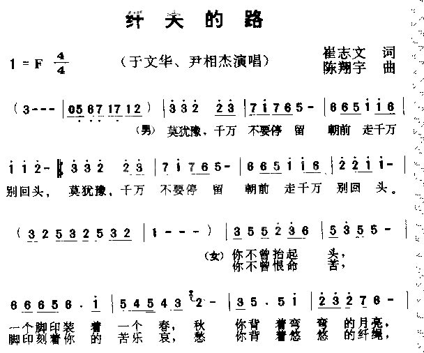 纤夫的路简谱-于文华演唱1