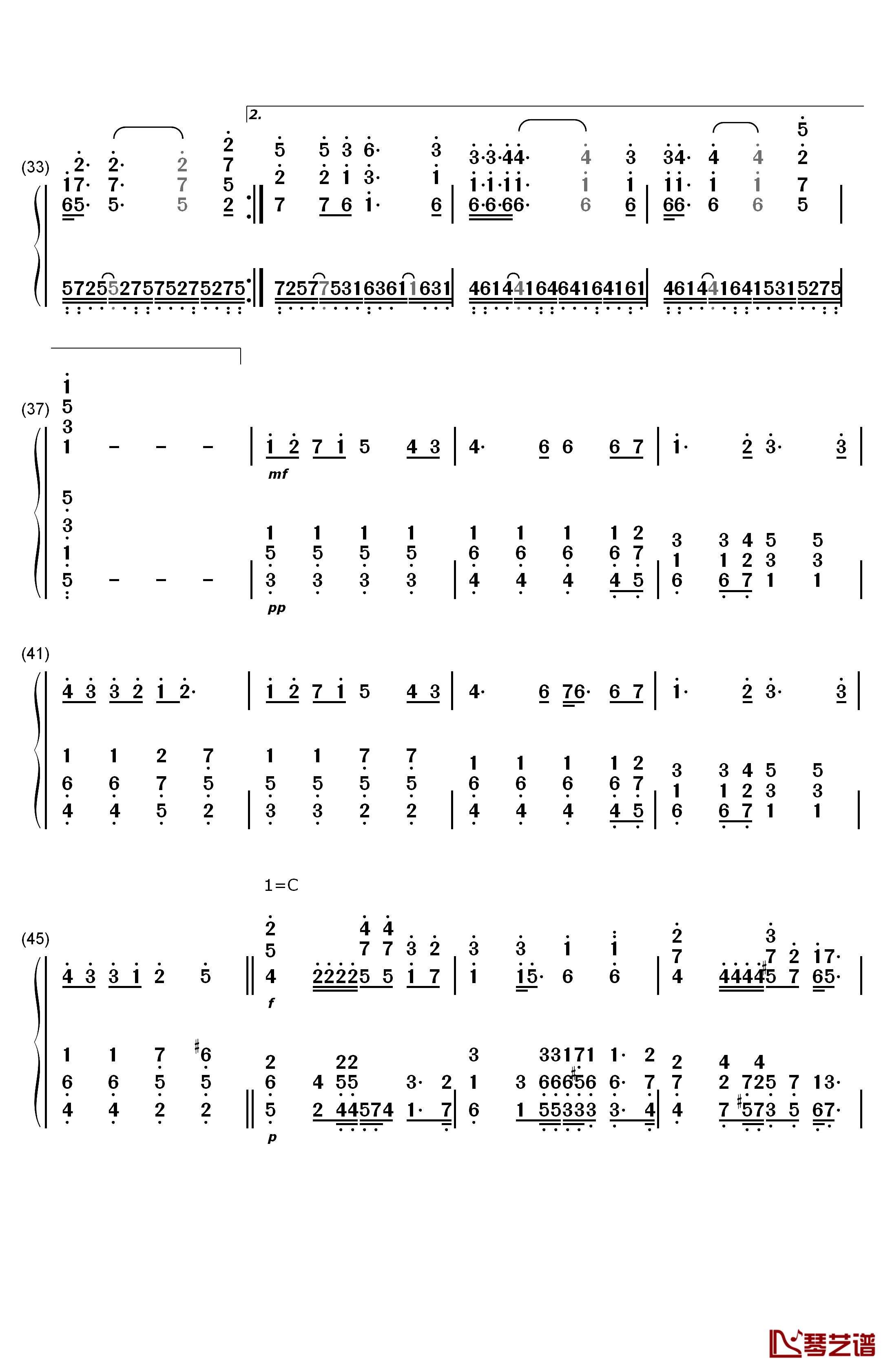 Ocean钢琴简谱-数字双手-B'z3