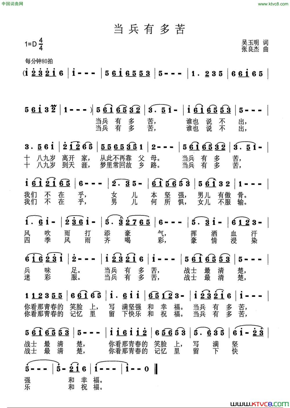 当兵有多苦吴玉明词张良杰曲当兵有多苦吴玉明词 张良杰曲简谱1