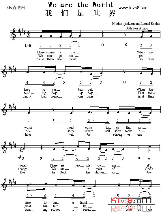 我们是世界美、英文歌简谱1