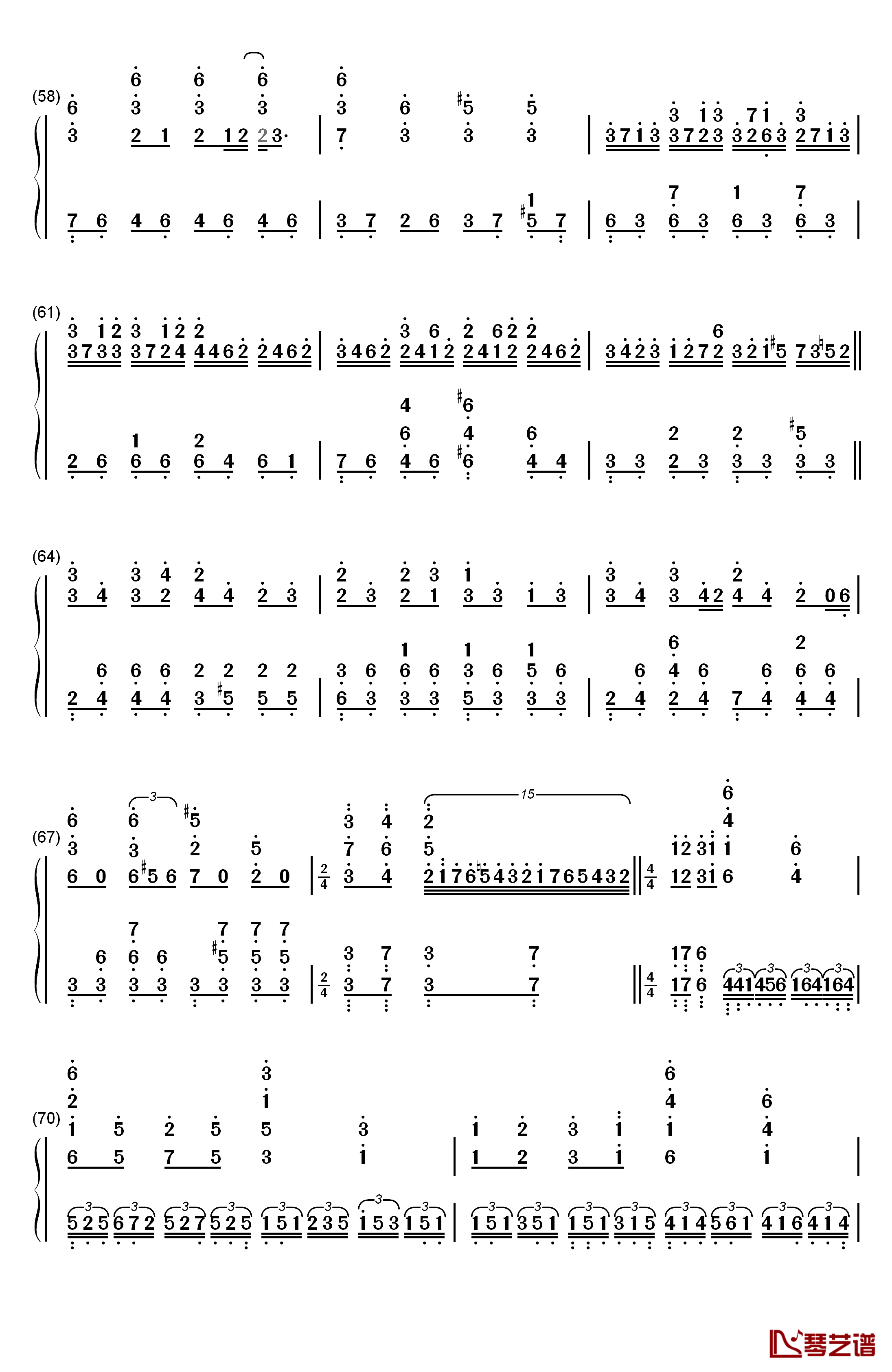 画情钢琴简谱-数字双手-姚贝娜5