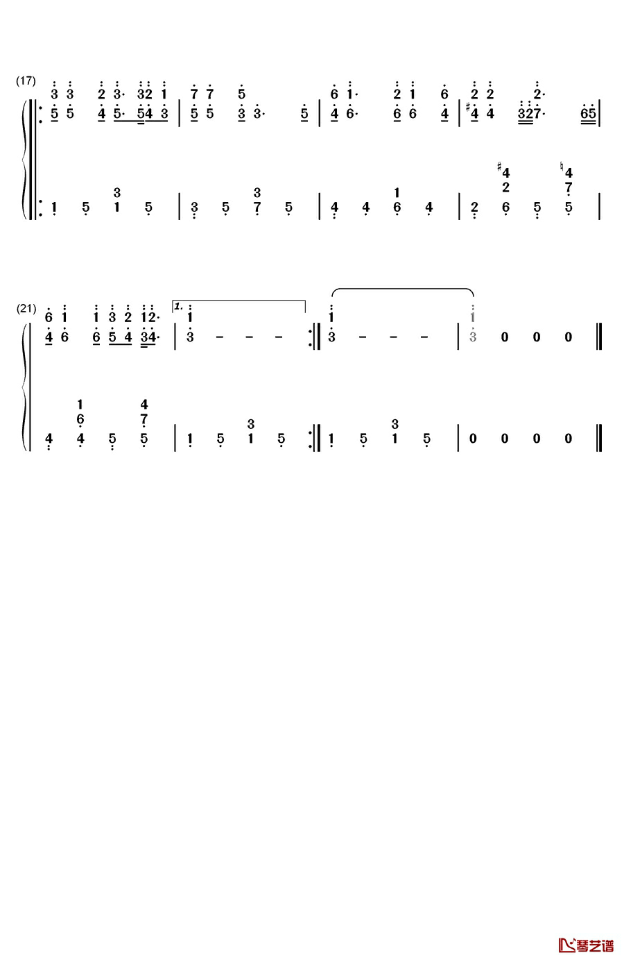 情义无价钢琴简谱-数字双手-林灵2