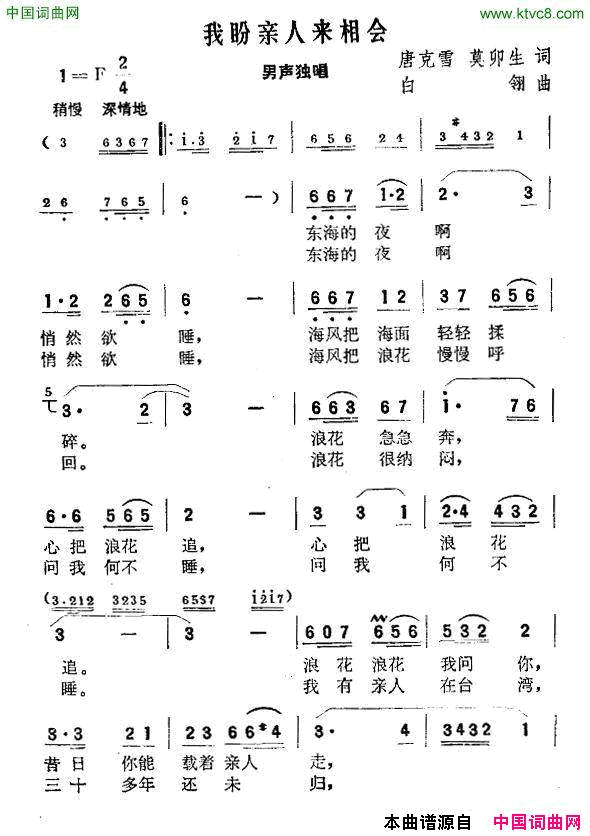我盼亲人来相会简谱1