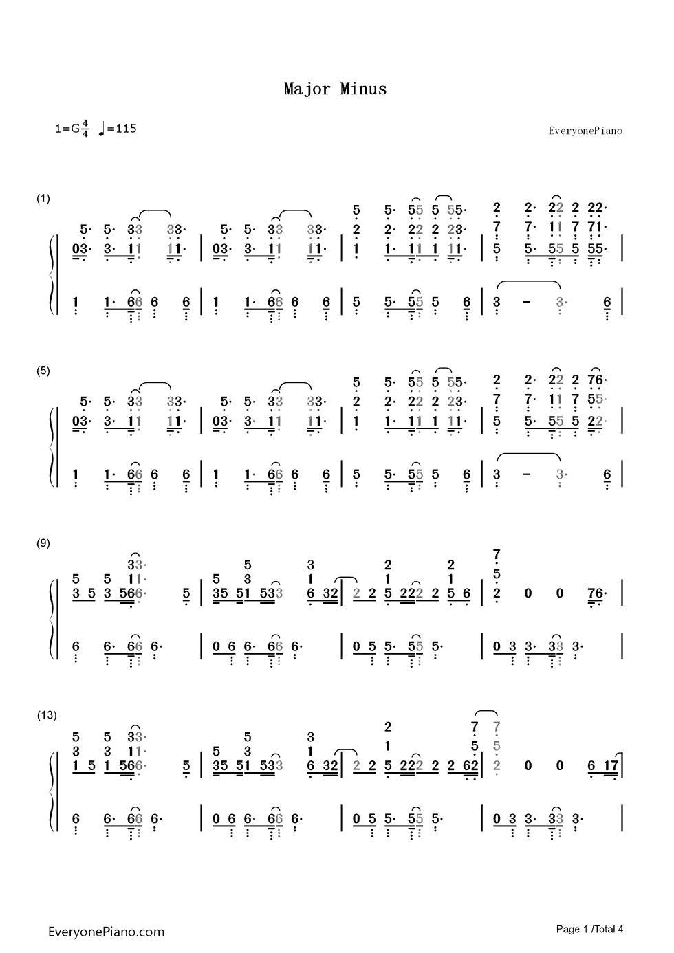 Major Minus钢琴简谱-数字双手-Coldplay1