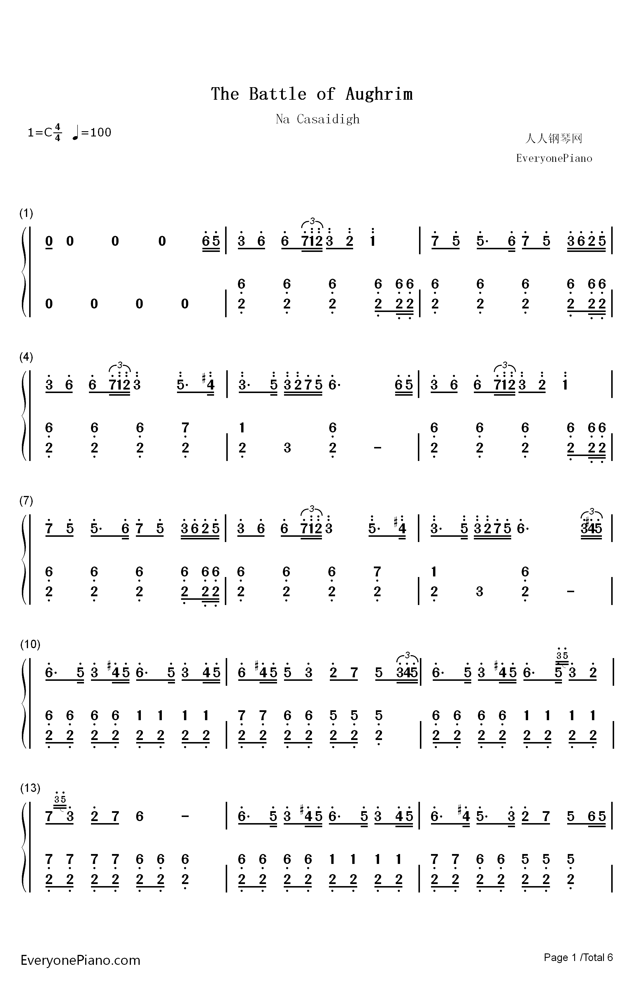 The Battle of Aughrim钢琴简谱-数字双手-Na Casaidigh1