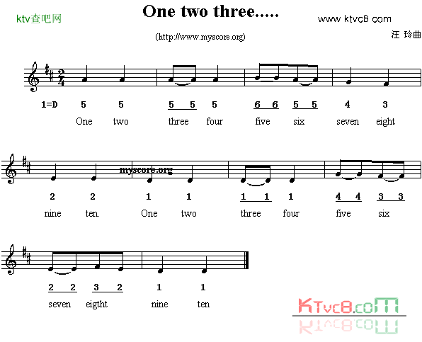 Onetwothree……线简谱混排版、英文儿歌简谱1