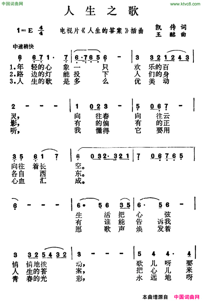 人生之歌电视片《人生的答案》插曲简谱1