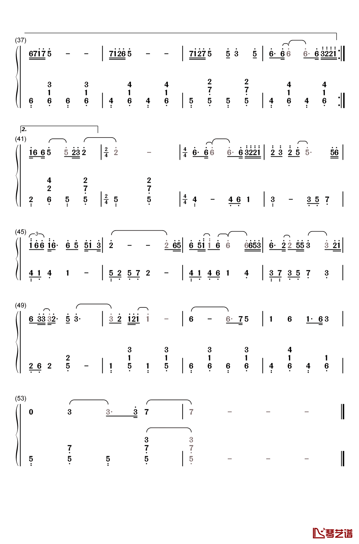 给妈咪钢琴简谱-数字双手-王一博3