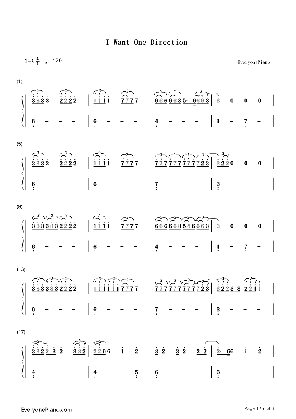 I Want钢琴简谱-数字双手-One Direction1
