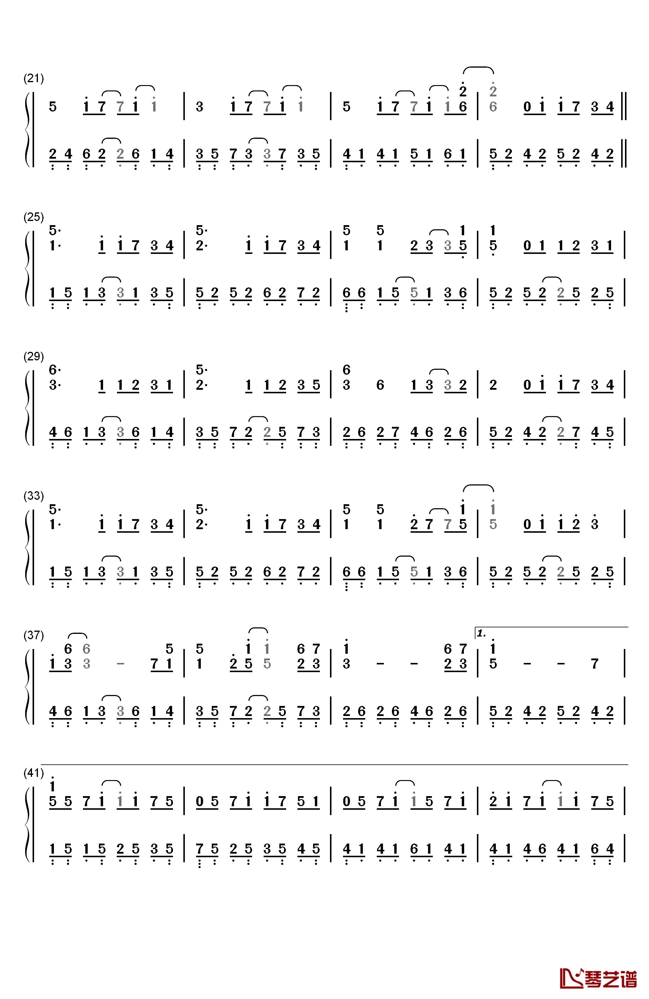 疼爱钢琴简谱-数字双手-萧敬腾2