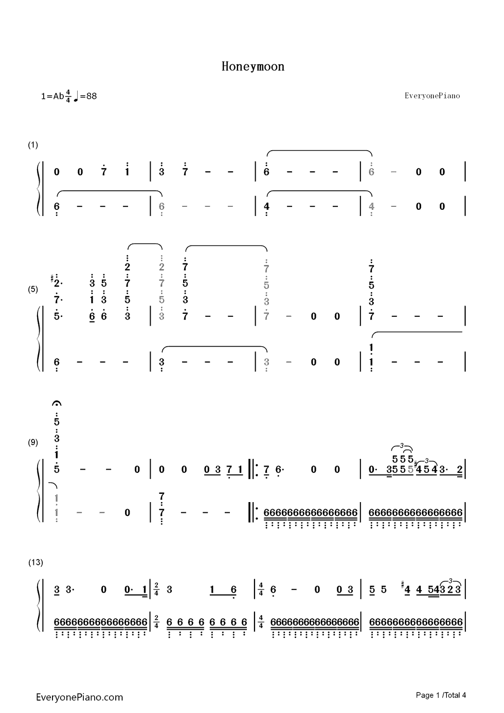 Honeymoon钢琴简谱-数字双手-Lana Del Rey1