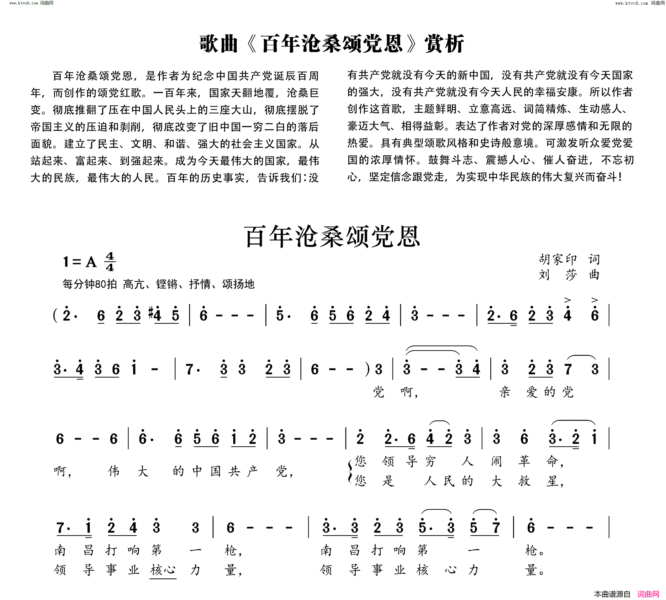 《百年沧桑颂党恩》简谱 胡家印作词 刘莎作曲  第1页