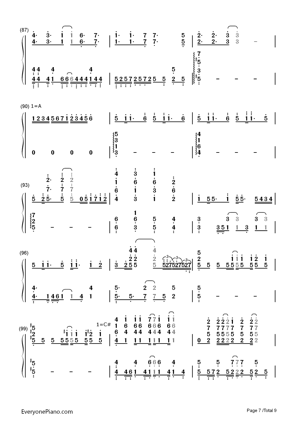 虹を編めたら钢琴简谱-数字双手-fhána7