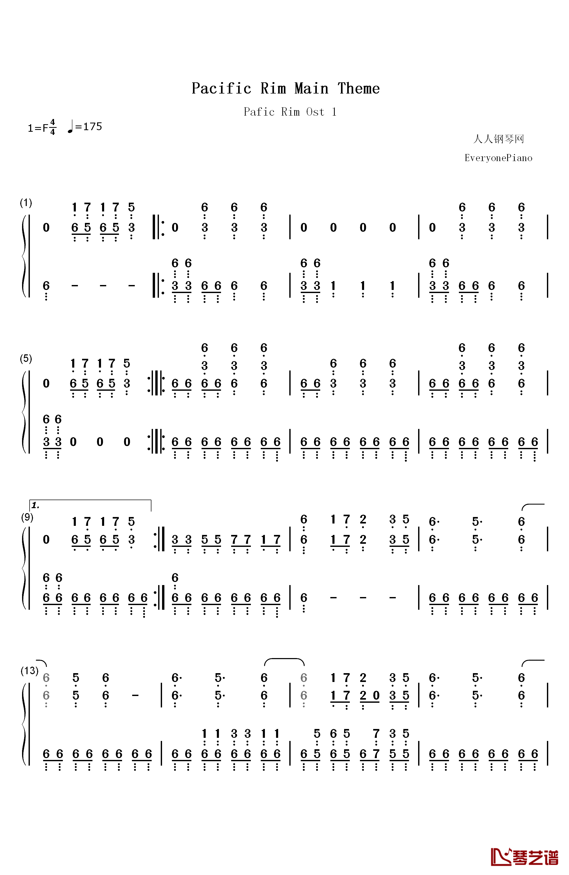 Pacific Rim Main Theme钢琴简谱-数字双手-Ramin Djawadi1