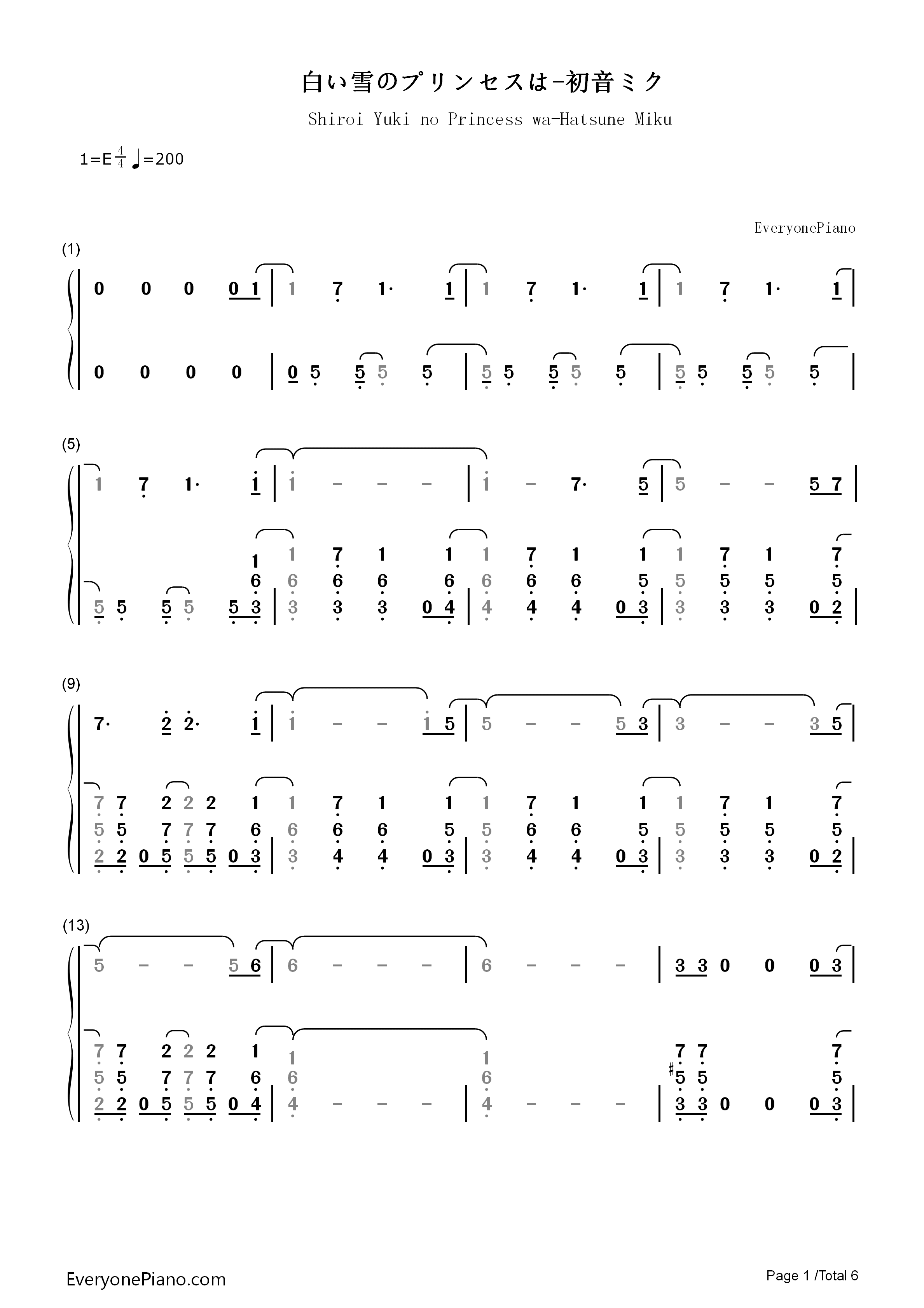 白い雪のプリンセスは钢琴简谱-初音未来演唱1