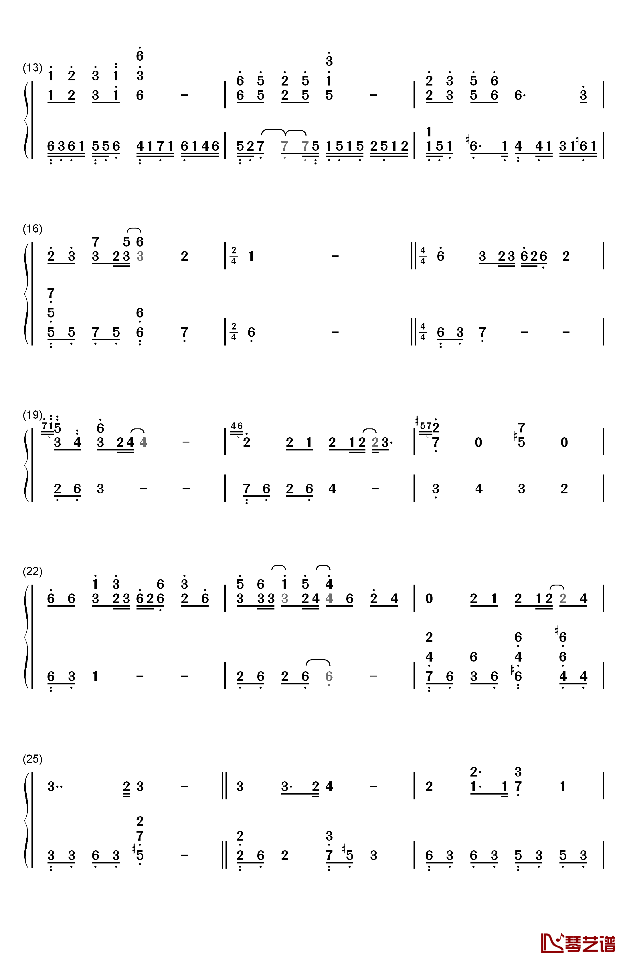 画情钢琴简谱-数字双手-姚贝娜2