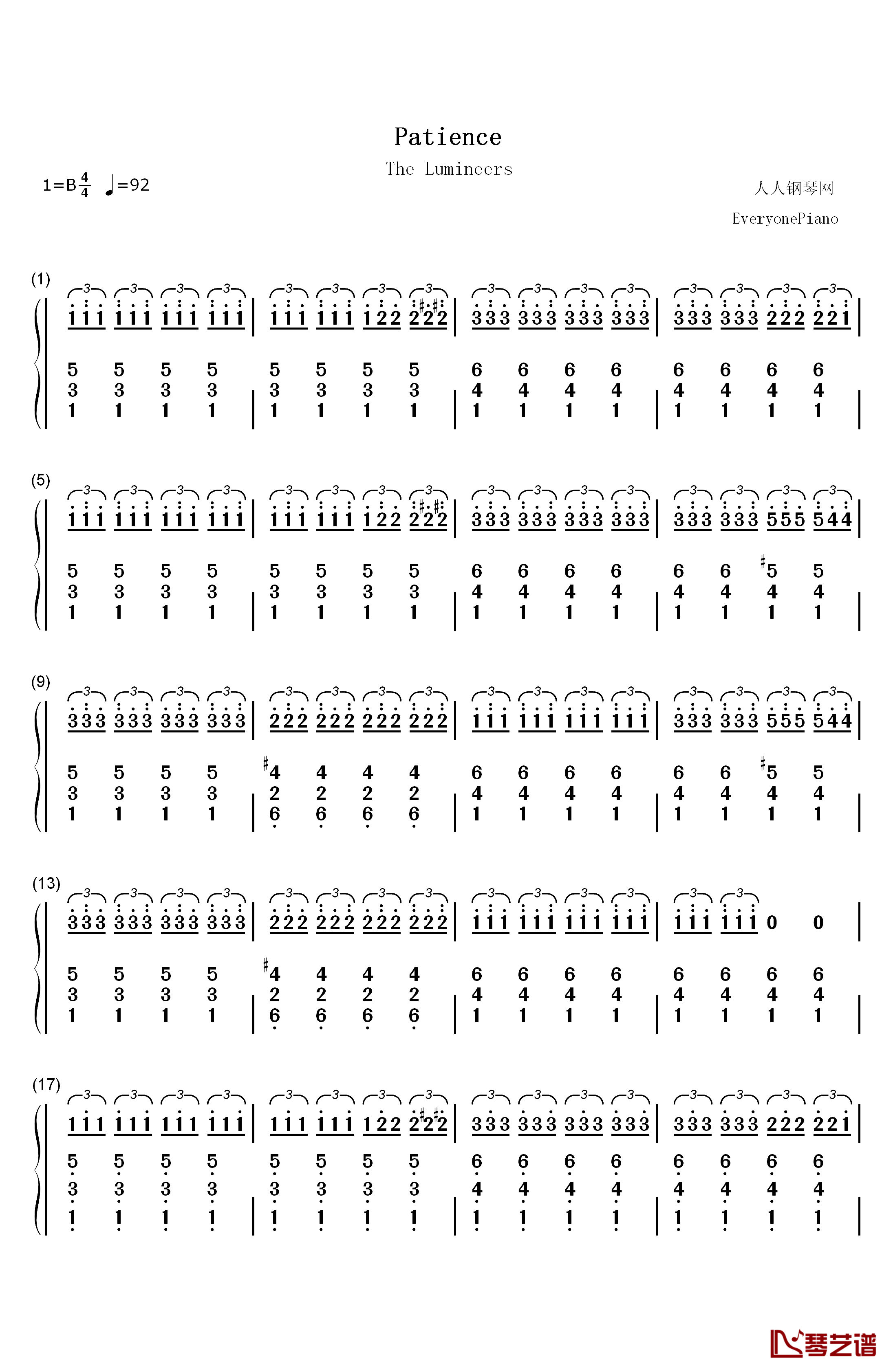 Patience钢琴简谱-数字双手-The Lumineers1