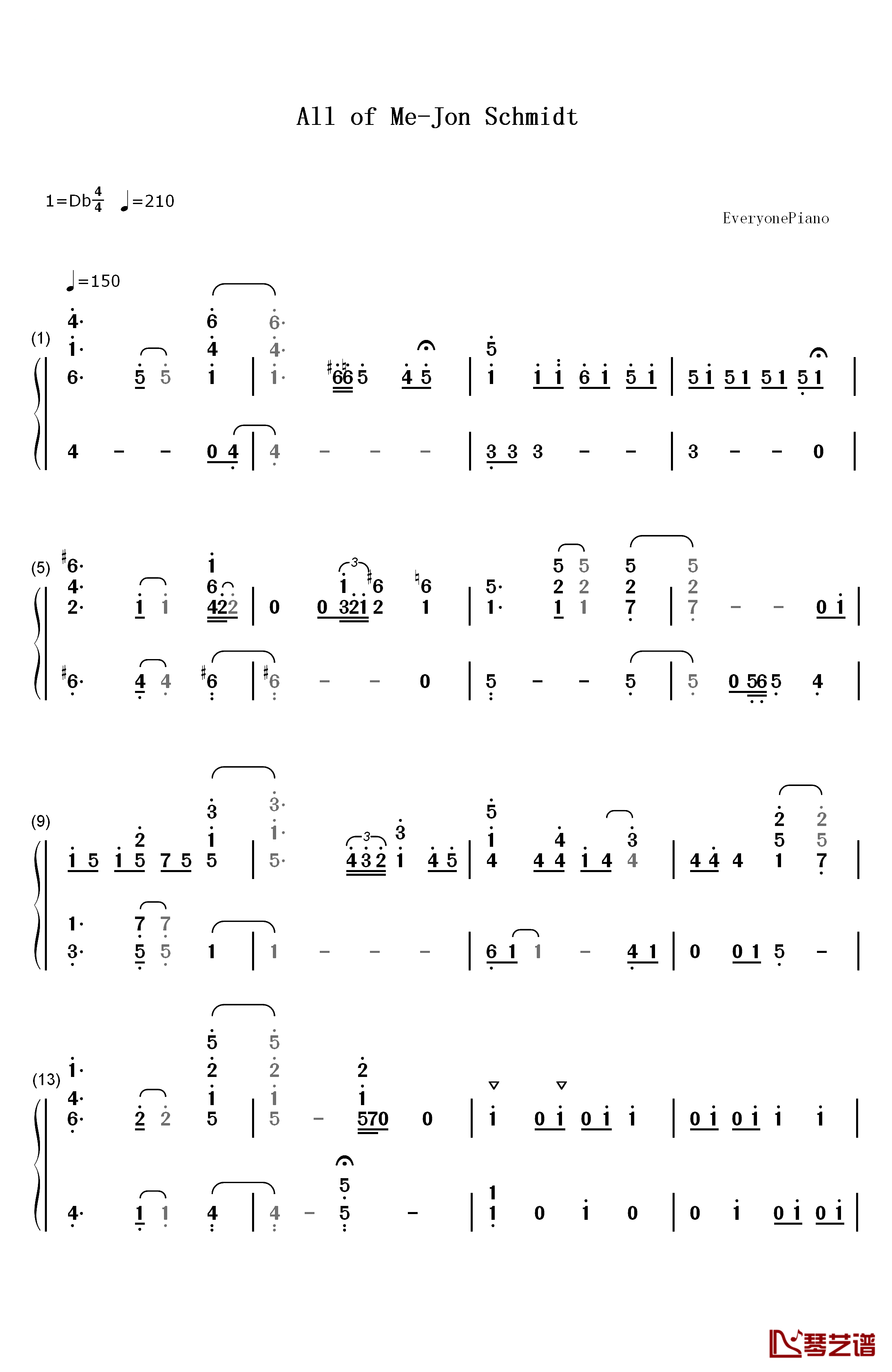 All of Me 完整版钢琴简谱-数字双手-Jon Schmidt1