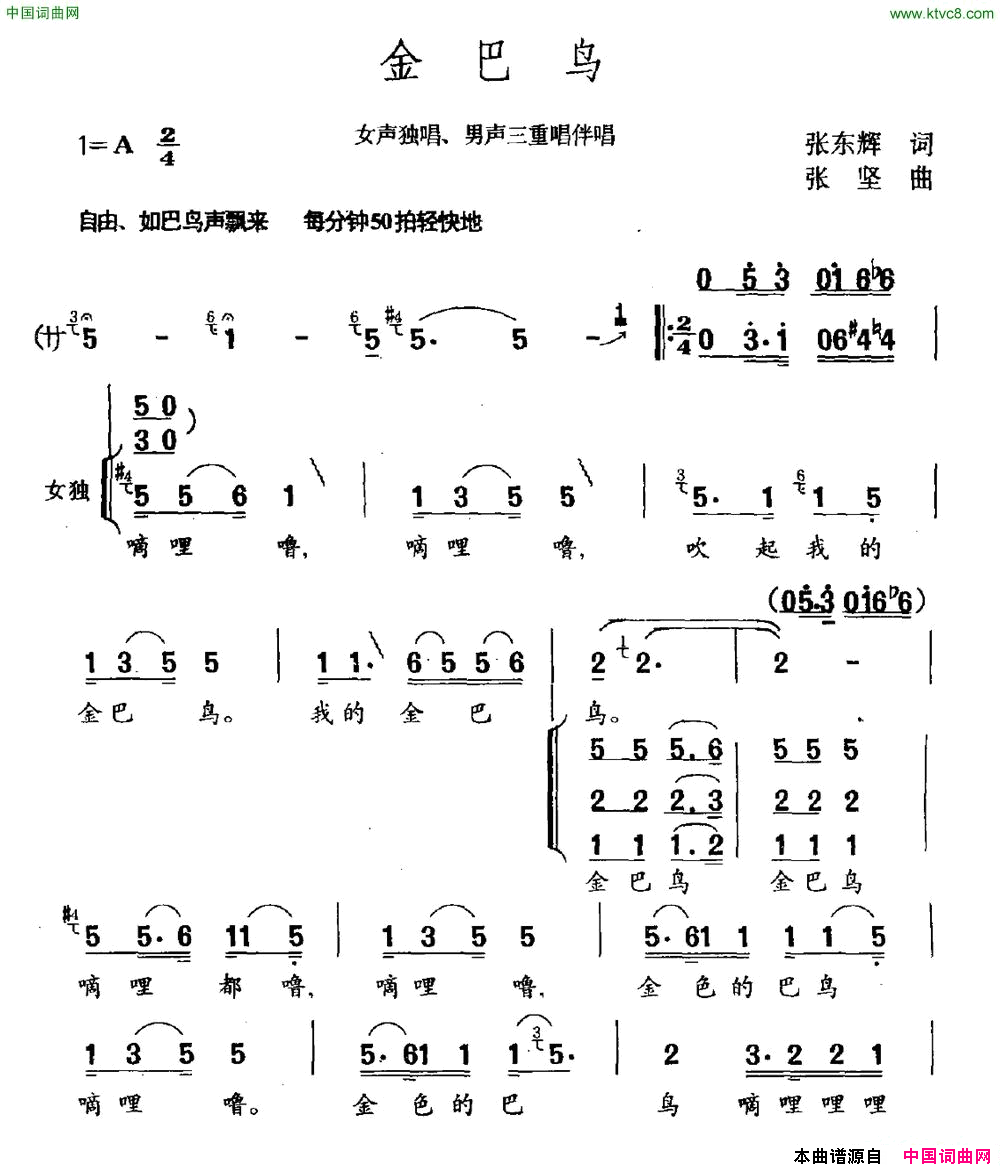 金巴鸟简谱1