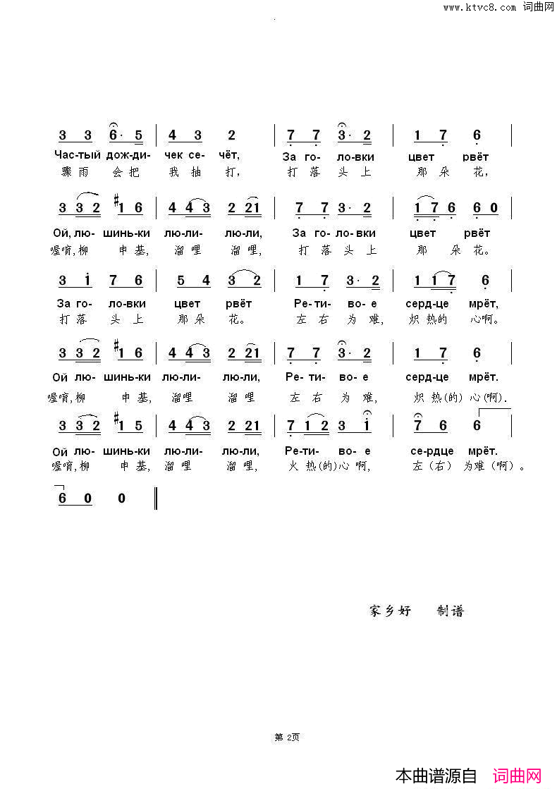 纳斯塔霞АхНастасьятыНастасья中俄简谱纳斯塔霞Ах Настасья ты Настасья中俄简谱简谱1