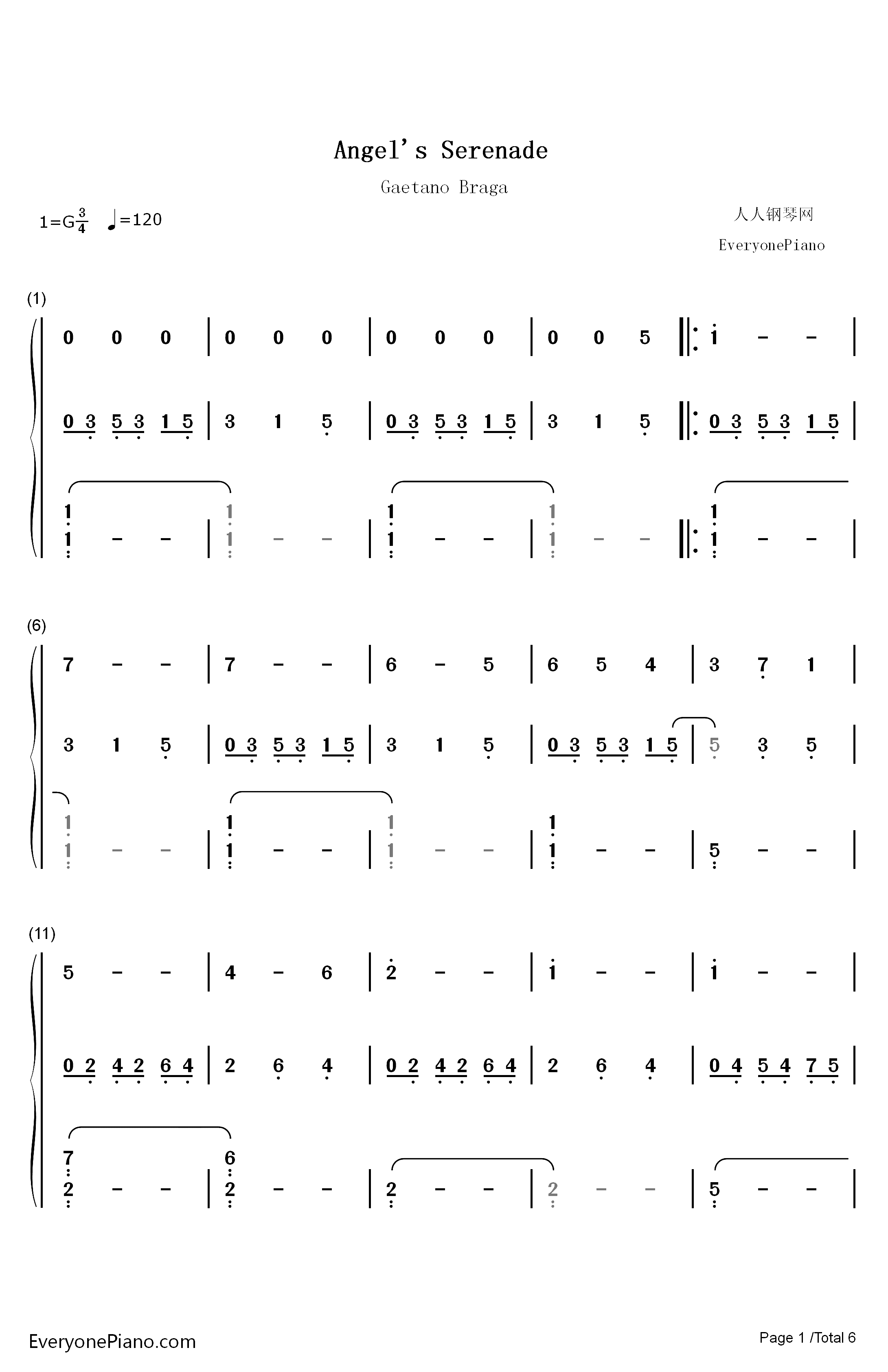 Angels Serenade钢琴简谱-数字双手-Gaetano Braga1