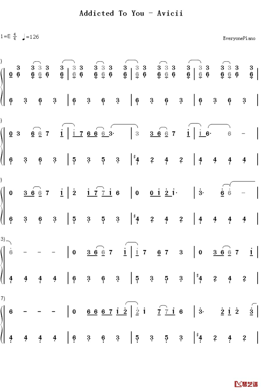 Addicted to You钢琴简谱-数字双手-Avicii1