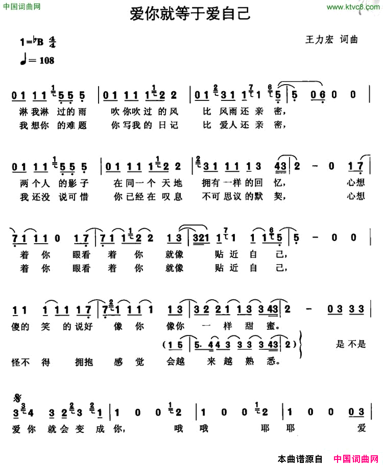 爱你就等于爱自己简谱-王力宏演唱-王力宏/王力宏词曲1