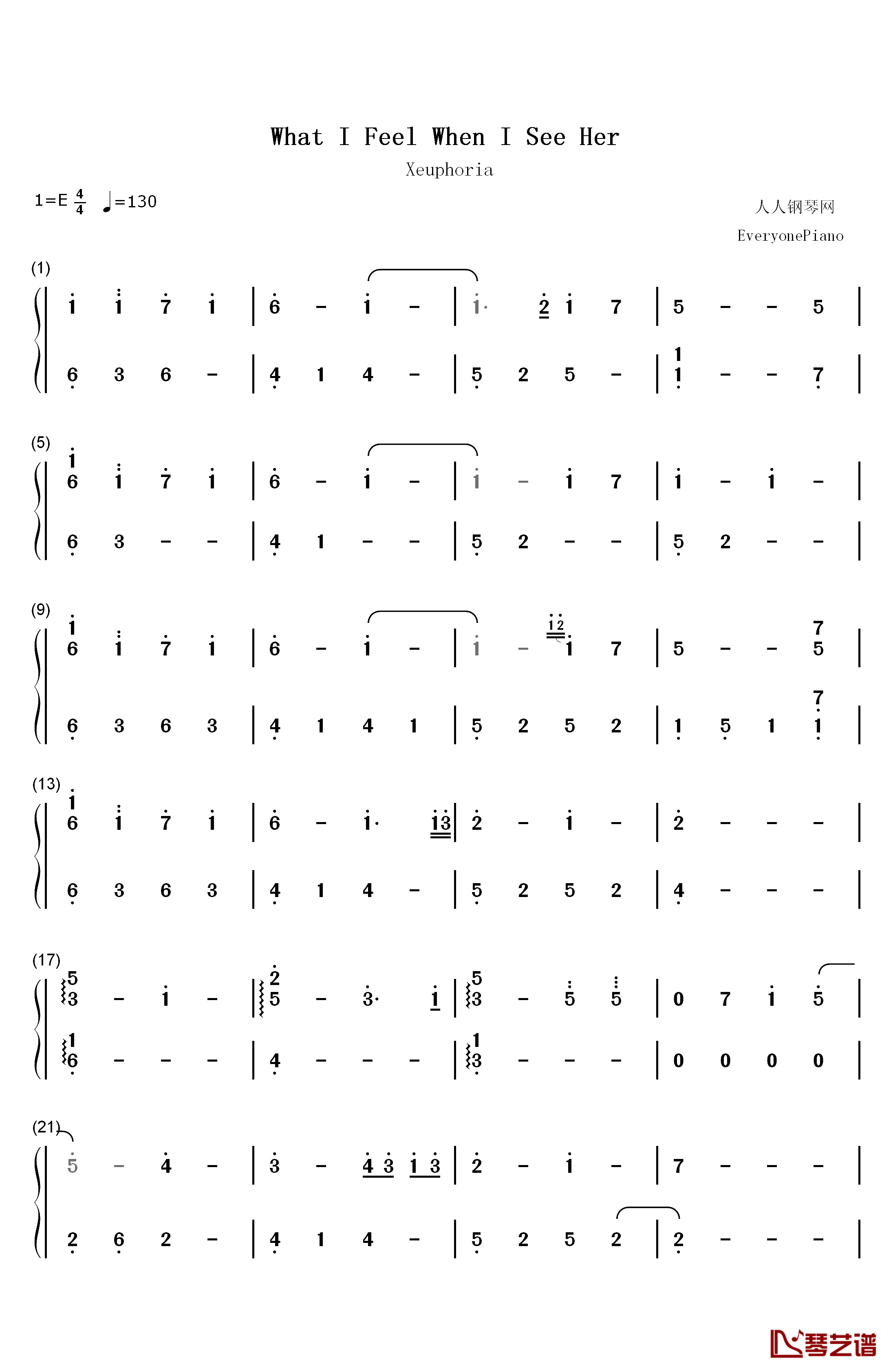 What I Feel When I See Her钢琴简谱-数字双手-Xeuphoria1