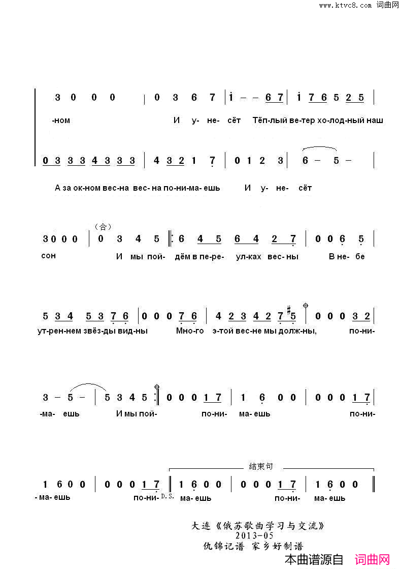 你可明白Понимаешь中俄简谱简谱1