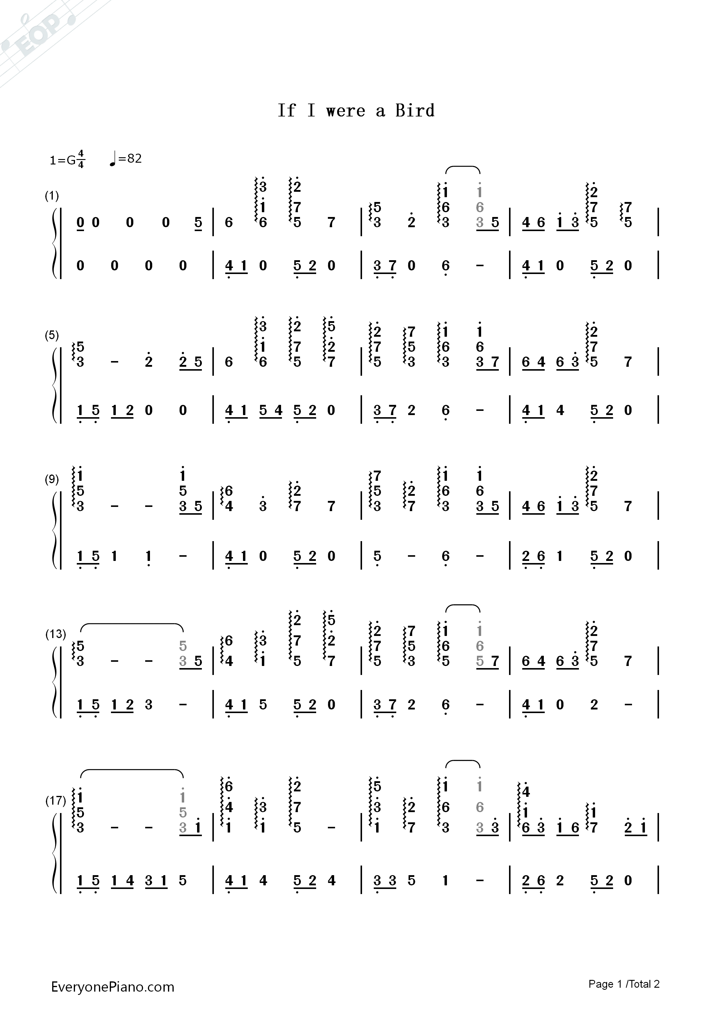 if i were a bird钢琴简谱-黑石瞳演唱1