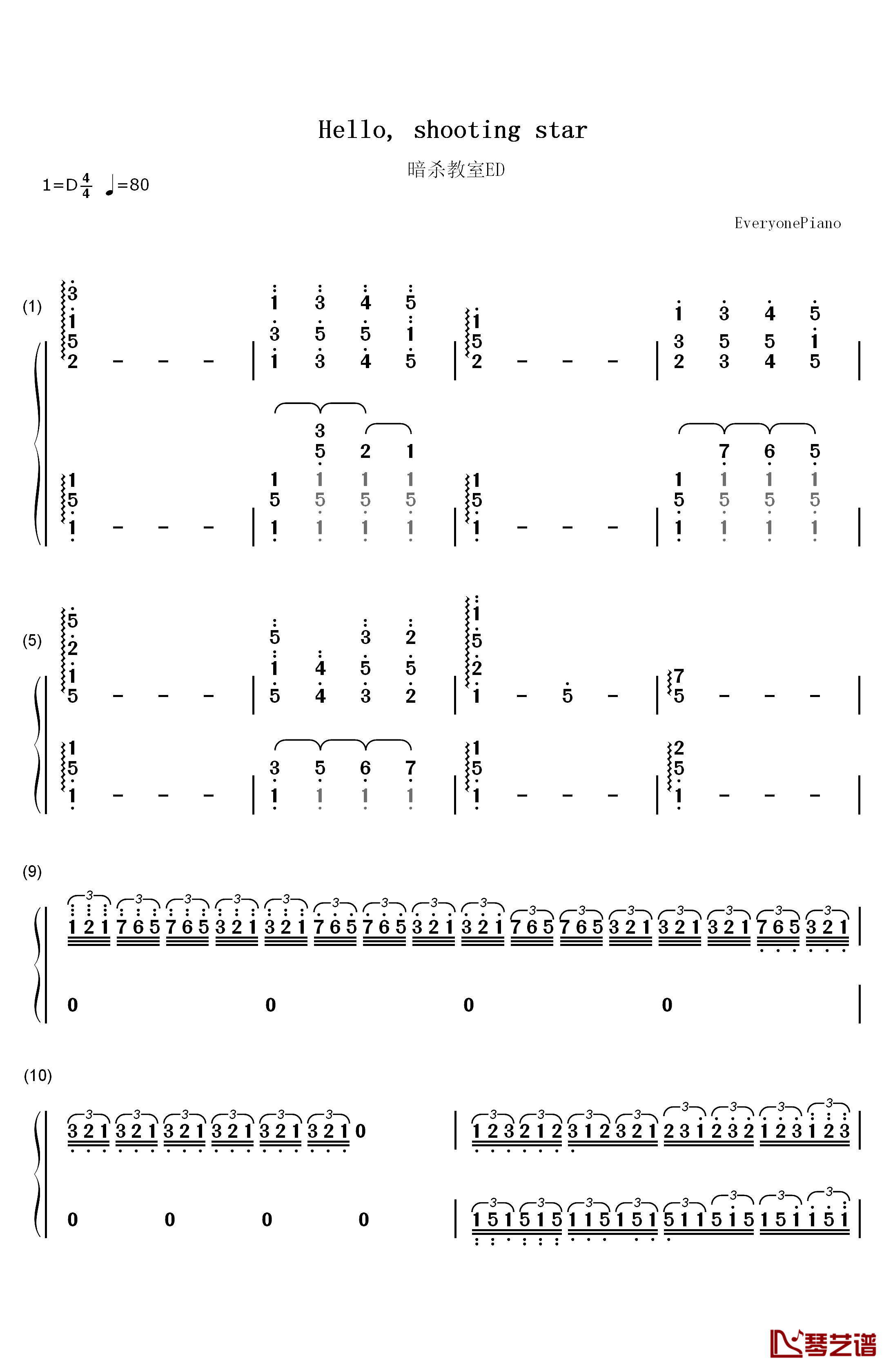 Hello shooting star钢琴简谱-数字双手-Moumoon1