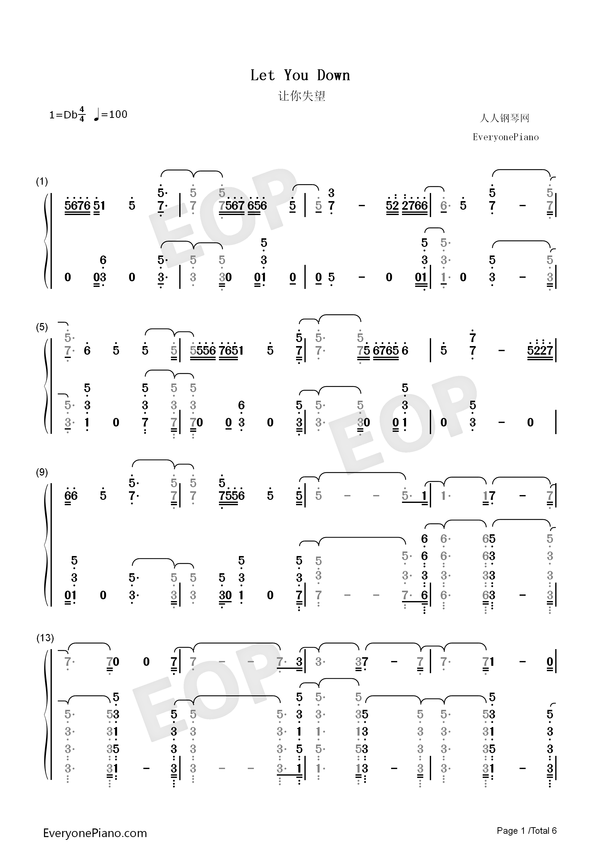 Let You Down钢琴简谱-NF演唱1