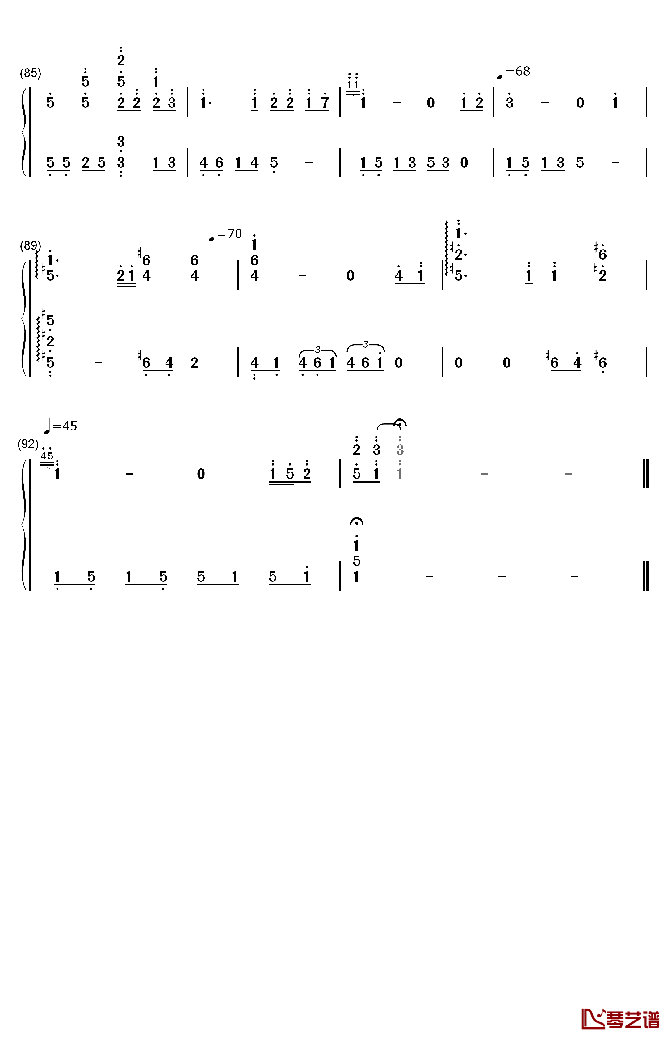 青空钢琴简谱-数字双手-lia5