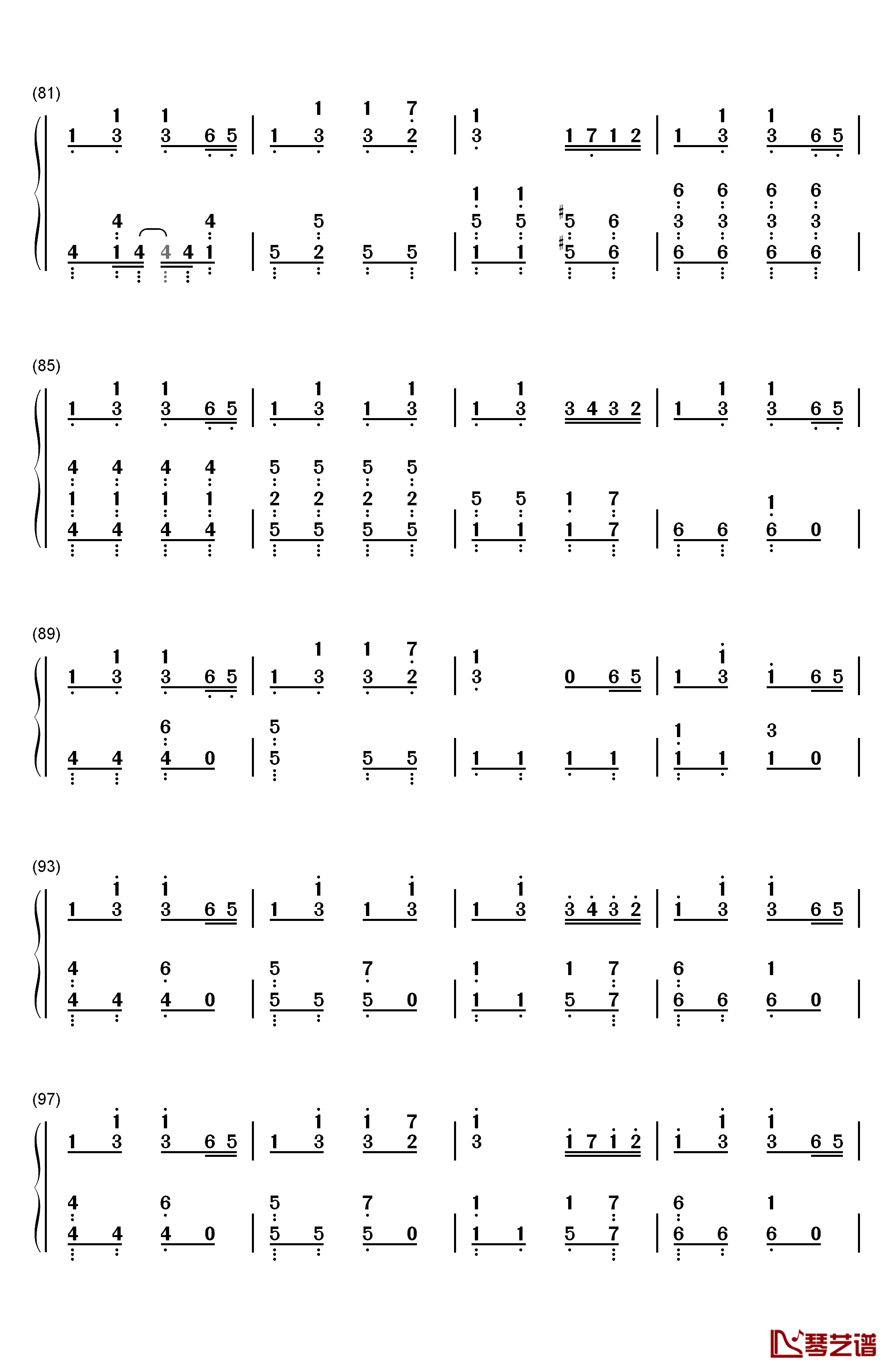 ねこふんじゃった钢琴简谱-数字双手-未知5