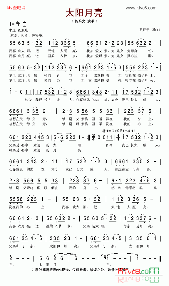 太阳月亮简谱-阎维文演唱1