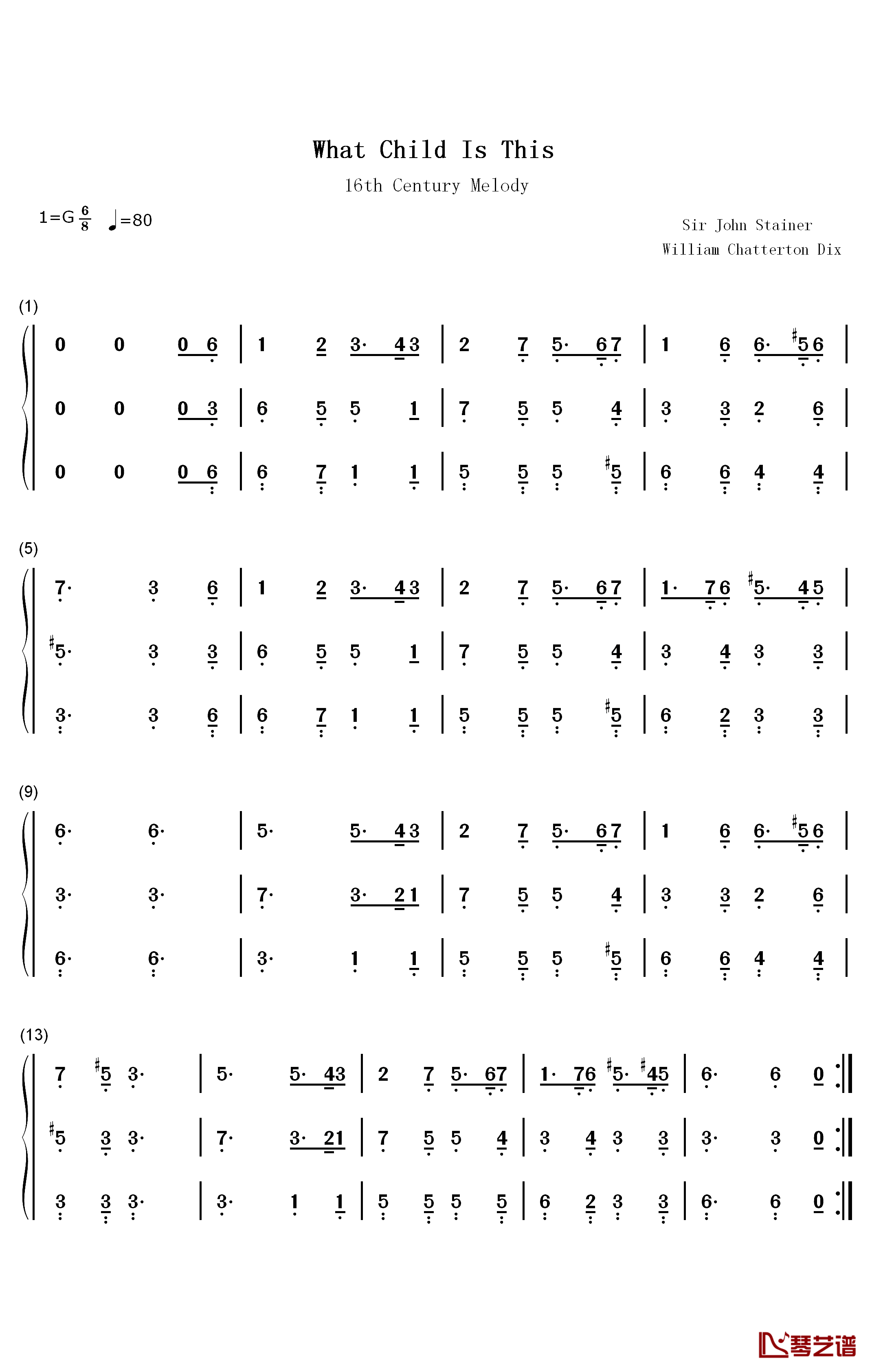 What Child Is This钢琴简谱-数字双手-William Chatterton Dix1